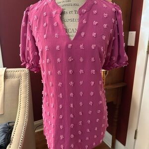 Pink Puff Sleeve Ruffled Mandarin Collar Blouse